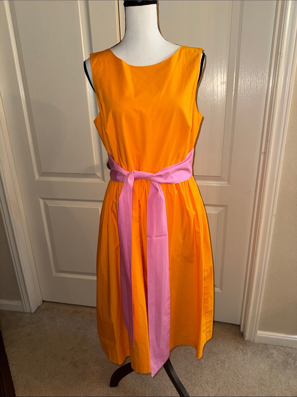 J. Crew - Bright Orange Dress with Pink Waist Belt - Size 10